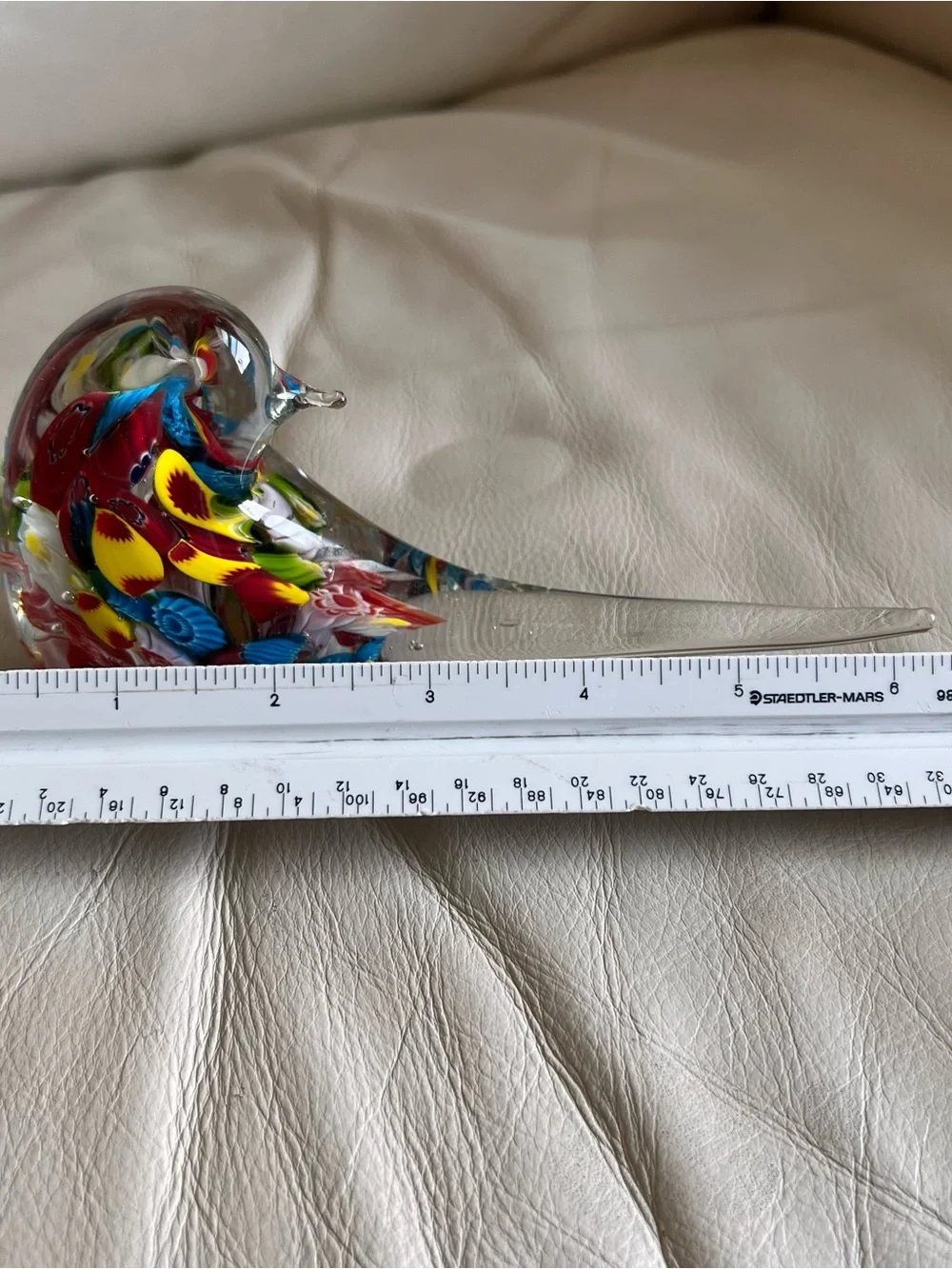 Murano Style Art Glass Bird Figurine Paperweight Colorful Millefiori